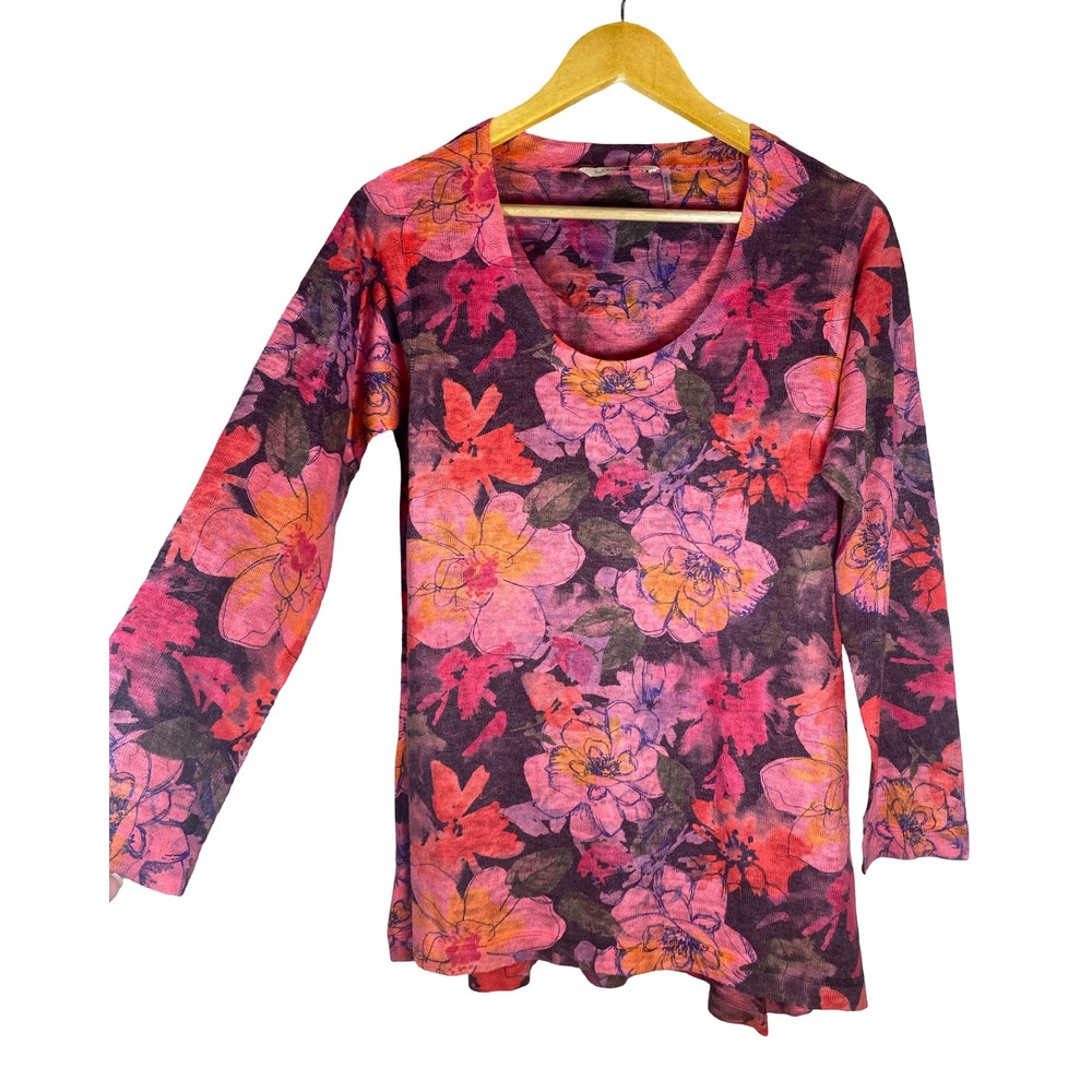 Soft Surroundings Pink Floral Knit Tunic Top PM 39605 Cottagecore Colorful Vacay